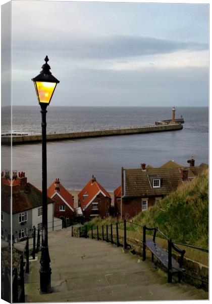 Whitby After Sunset Canvas Print by Dave Leason
