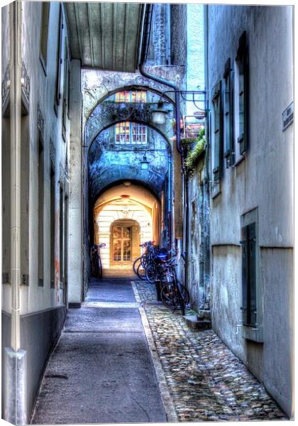  Walk way in the old town of Bern, Switzerland Canvas Print by Paul Williams
