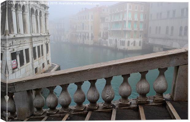 Venice Bridge in the Mist Canvas Print by Angela Starling
