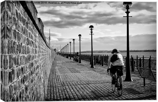  Cycling alongside the Mersey. Canvas Print by Stephen Jones