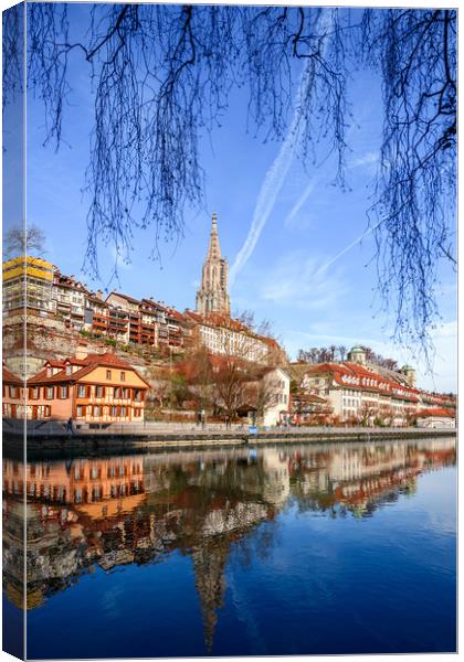 Aare river reflections of Bern Canvas Print by Svetlana Sewell