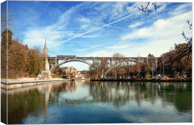 Aare river reflections of Bern Canvas Print by Svetlana Sewell