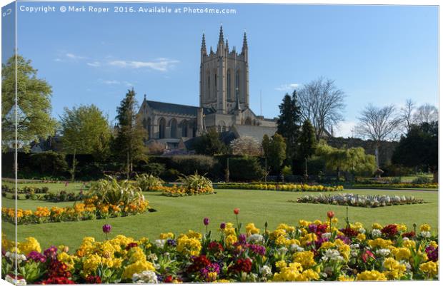 St Edmundsbury Cathedral with flowers Canvas Print by Mark Roper