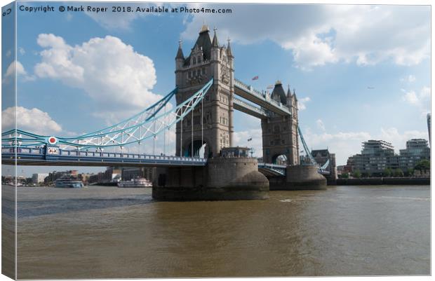 Tower Bridge in London with British and Rainbow fl Canvas Print by Mark Roper