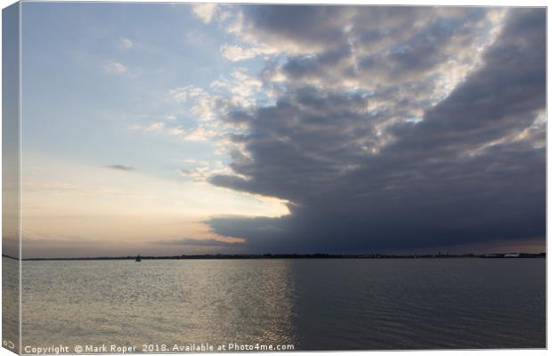 River Orwell from Felixstowe with stormy sky Canvas Print by Mark Roper