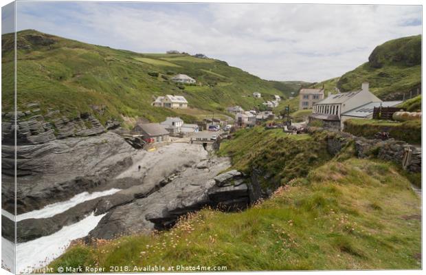 View of Trebarwith looking inland Canvas Print by Mark Roper