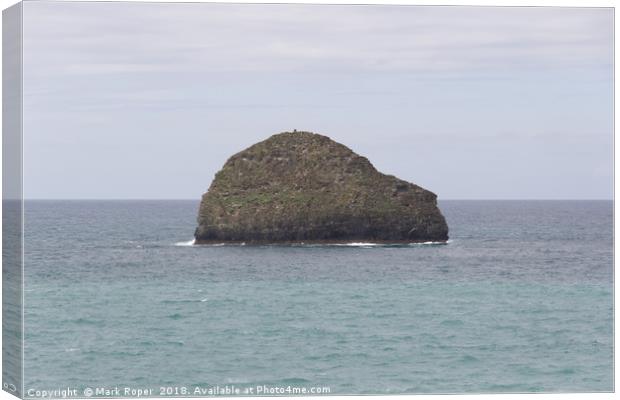 Gull rock viewed from Trebarwith Strand  Canvas Print by Mark Roper