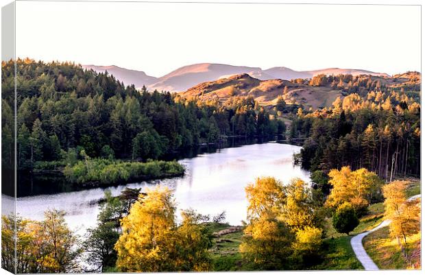  Sunset approaches over Tarn Hows Canvas Print by John Vaughan
