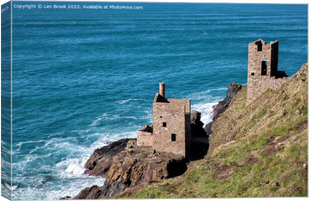 Crowns Engine Houses at the Botallack Mine Canvas Print by Len Brook