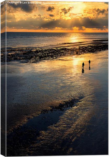  Sunset Strolls, Worthing Beach Canvas Print by Len Brook
