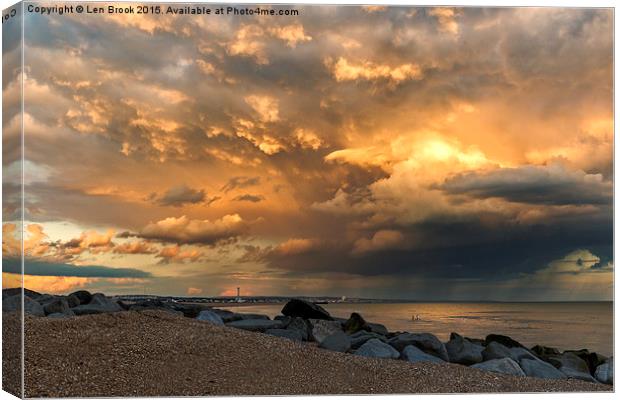 Lancing Beach with dramatic clouds Canvas Print by Len Brook