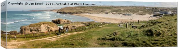 Perranporth Panorama Canvas Print by Len Brook