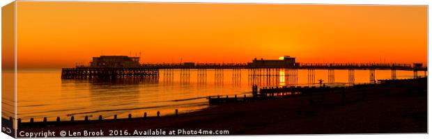 Worthing Pier Sunset Canvas Print by Len Brook
