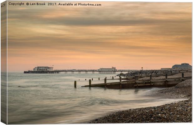 Worthing Pier Evening Canvas Print by Len Brook
