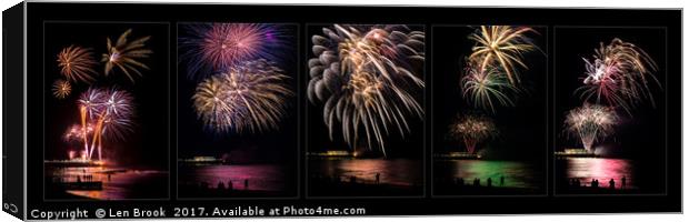 Worthing Beach Fireworks Panel Canvas Print by Len Brook