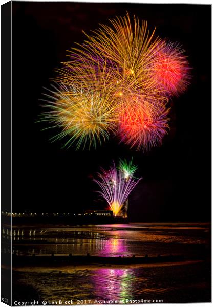 Worthing Beach fireworks 2017 Canvas Print by Len Brook