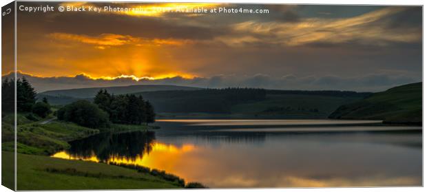 Sunset and Reflections, Llyn Clywedog, Powys Canvas Print by Black Key Photography