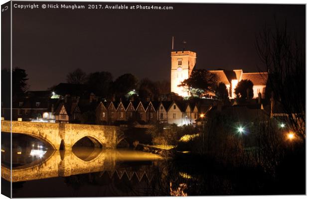 Aylesford bridge and church at night Canvas Print by Nick Mungham