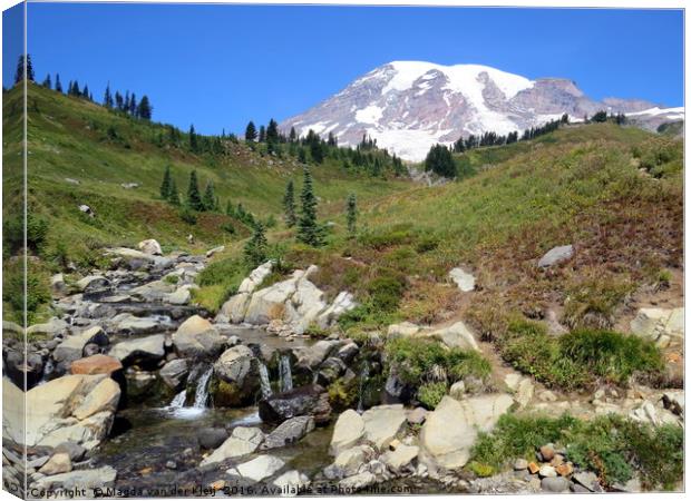 Peaceful waterfall at Mount Rainier Canvas Print by Magda van der Kleij