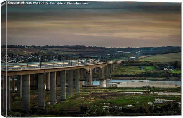 HS1  Highspeed Train  Crosses The Medway Viaduct Canvas Print by mark sykes