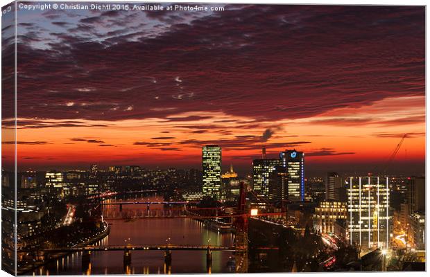  Main, Frankfurt, River, sunset Canvas Print by Christian Dichtl