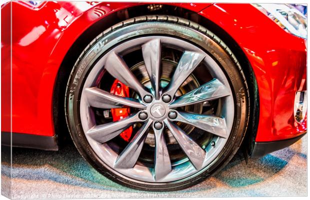 Close up photo of a Tesla electric car alloy wheel Canvas Print by Naylor's Photography