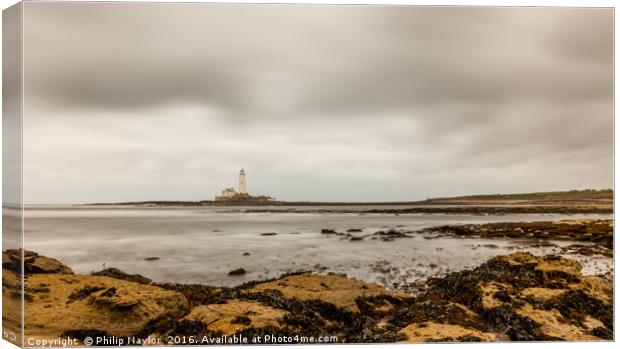 St. Mary's Lighthouse viewed from Hartley Bay..... Canvas Print by Naylor's Photography