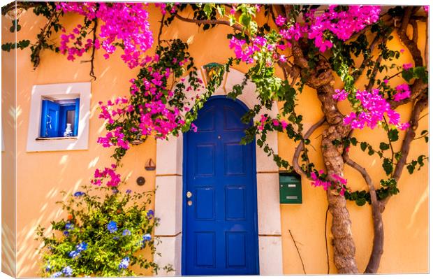 Blue door with Bougainvillea Canvas Print by Naylor's Photography