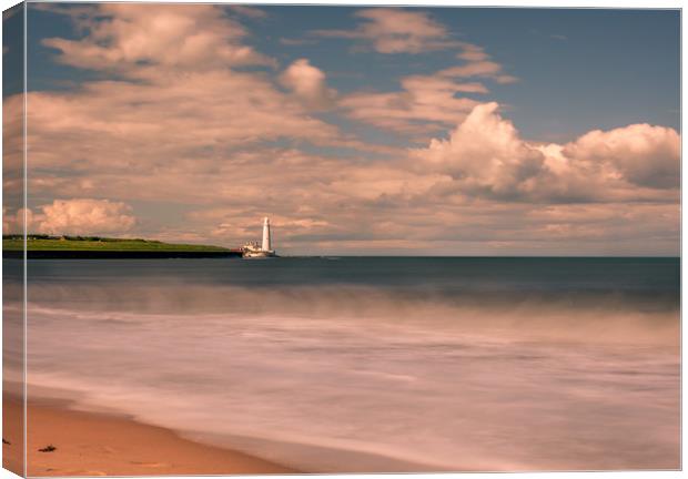 St. Marys Lighthouse from The Beach  Canvas Print by Naylor's Photography