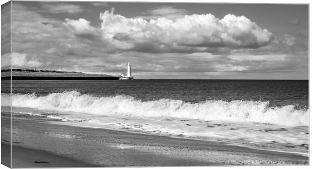 Beach view of St. Marys Lighthouse  Canvas Print by Naylor's Photography