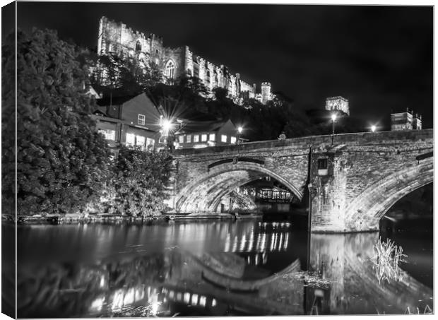  Durham Castle by Night Lights in Black and White Canvas Print by Naylor's Photography
