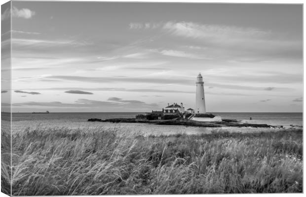 Twilight at St Mary's Lighthouse Mono Canvas Print by Naylor's Photography
