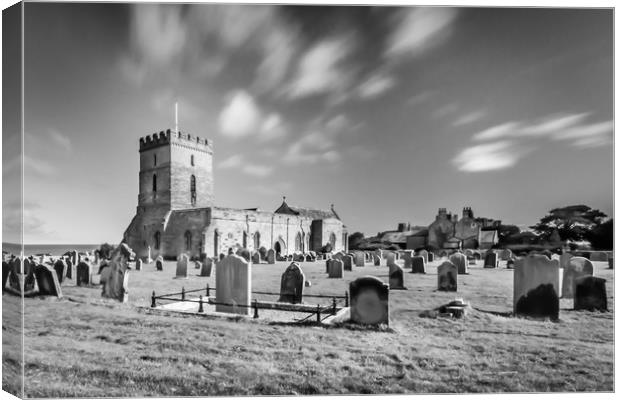 Pretty church of St Aidans in Bamburgh in Mono Canvas Print by Naylor's Photography