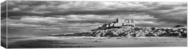 Bamburgh Castle Panorama Mono Canvas Print by Naylor's Photography