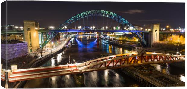 Newcastle Bridges at Night Canvas Print by Naylor's Photography