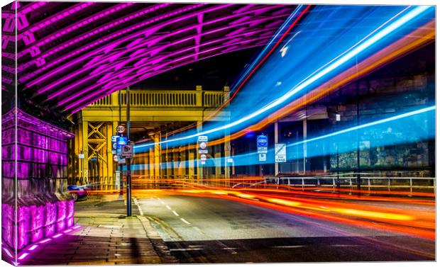 Light Trails High Level Bridge HDR Canvas Print by Naylor's Photography