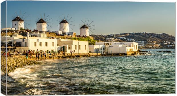Mykonos town cliff top Windmills Canvas Print by Naylor's Photography