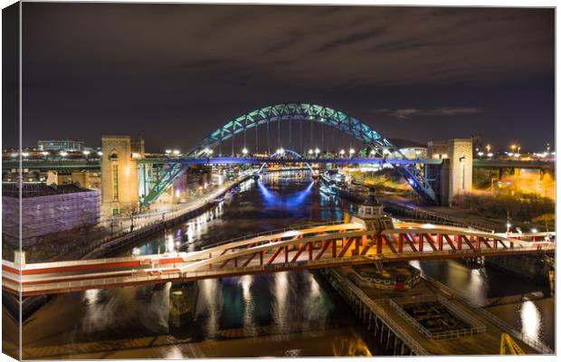The Tyne Bridges by Night Canvas Print by Naylor's Photography