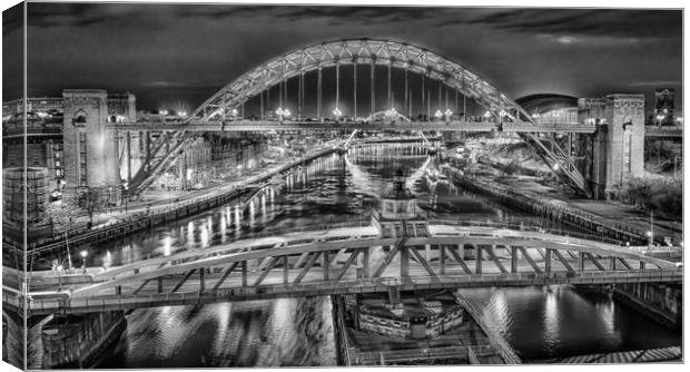 Black and White Bridges of the Tyne Canvas Print by Naylor's Photography