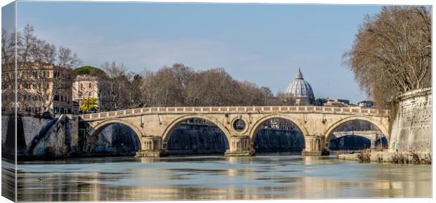 Sisto Bridge and the dome of Saint Peter, Rome  Canvas Print by Naylor's Photography