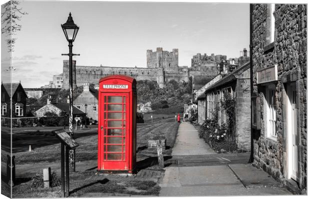 Bamburgh Village Phone Box Canvas Print by Naylor's Photography