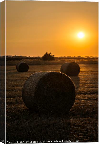 Hay Bales Sunset Canvas Print by Andy Beattie