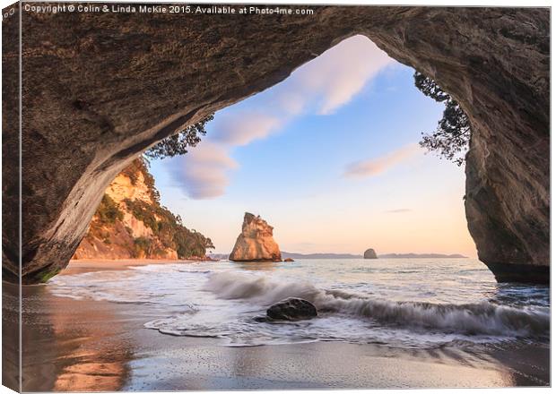 Cathedral Cove, Coromandel, New Zealand at Dawn Canvas Print by Colin & Linda McKie