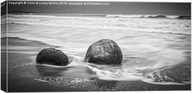 Moeraki Boulders and Waves Canvas Print by Colin & Linda McKie