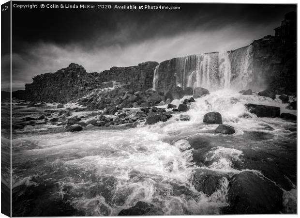 Oxararfoss Waterfall, Iceland Canvas Print by Colin & Linda McKie
