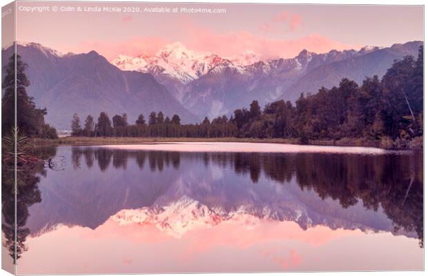 New Zealand Alps from Lake Matheson Canvas Print by Colin & Linda McKie