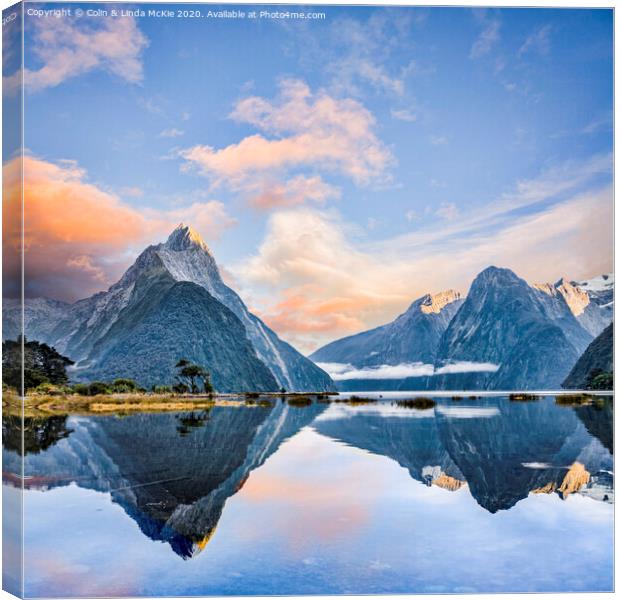 Milford Sound with Mitre Peak, Fiordland, New Zealand Canvas Print by Colin & Linda McKie
