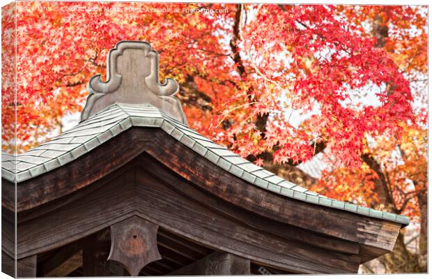 Shrine Roof and Autumn Leaves, Arashiyama, Kyoto Canvas Print by Colin & Linda McKie