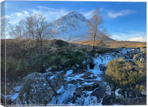 snowy Buachaille Etive Mor , winter in the Highlands of Scotland Canvas Print by Photogold Prints