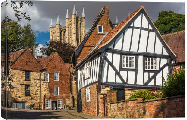 Crooked House and Lincoln Cathedral, Steep Hill, Lincoln Canvas Print by David Ross